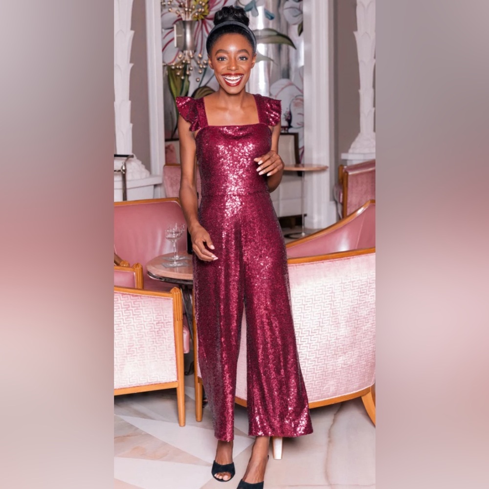 NWT Gal Meets Glam Burgundy Sequin Jumpsuit